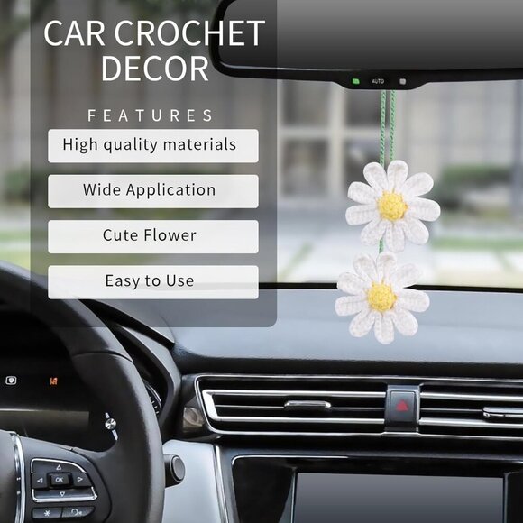 Cute Crochet Flower Car Accessories for Women Rear View Mirror Accessories Handm - Picture 2 of 6